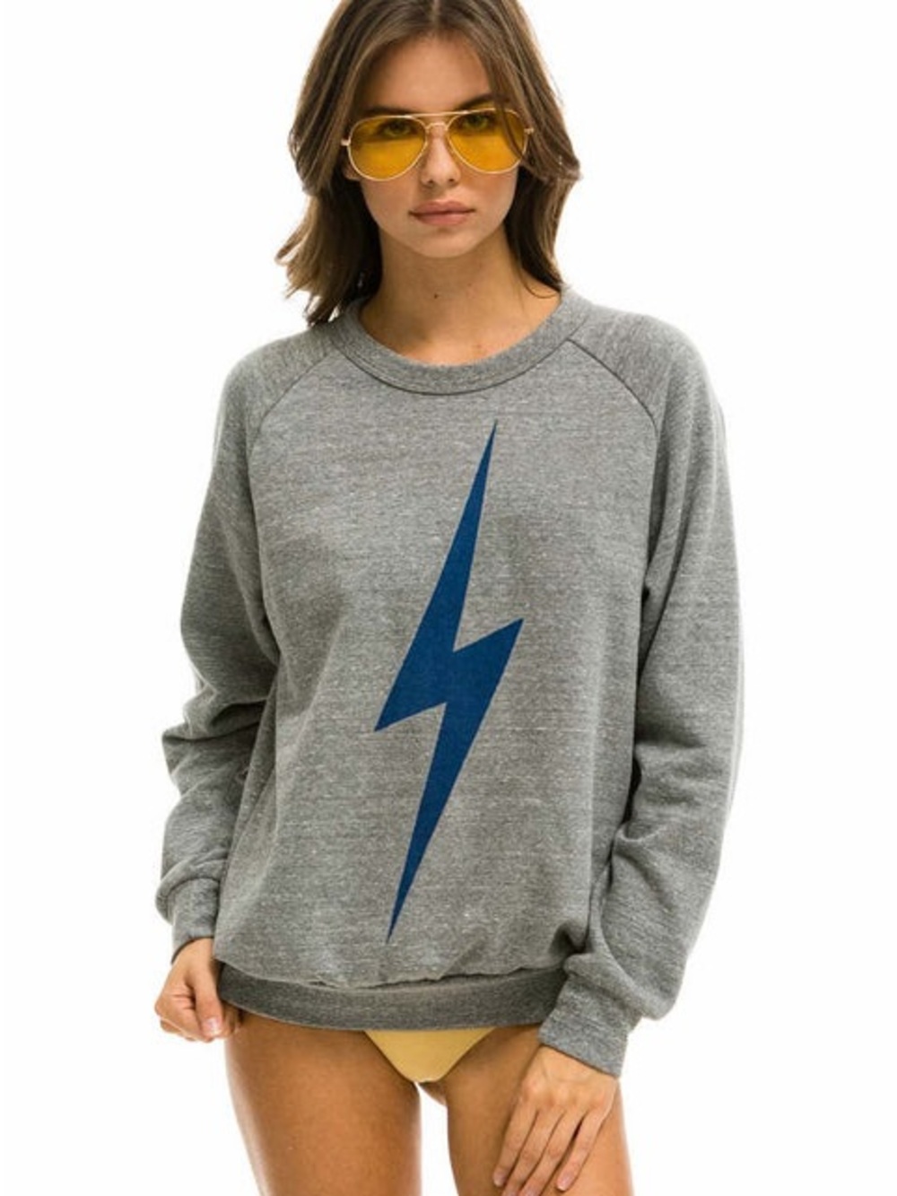 Aviator Nation BOLT CREW SWEATSHIRT - HEATHER GREY // NAVY BOLT - Small